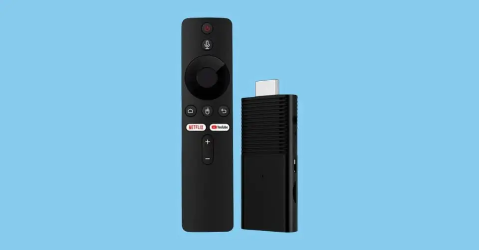 Close-up of the streaming stick plugged into a TV